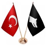 Satürn Masaüstü Siyah Göktürk Bayrağı Türk Bayrağı Ikili Pirinç Direk Masa Bayrak Seti