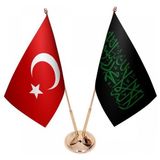 Satürn Masaüstü Siyah Kelimei Tevhid Bayrağı Türk Bayrağı Ikili Pirinç Direk Masa Bayrak Seti