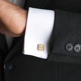 Satürn Silver Gümüş Kare Kol Düğmesi Baş Harf Yazılı Altın Kaplama Kişiselleştirilebilir - Sarı
