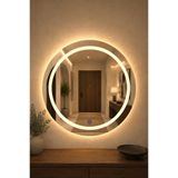 SAUBER'S Vialux Dokunmatik Ledli (Kademeli) Gün Işığı Kumlamalı Oval Ayna 58cm Banyo Aynası, Duvar Aynası, Konsol Aynası, Makyaj Aynası