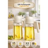 Saule 2 Adet Çift Fonksiyonlu Yağdanlık 450ml Zeytinyağı Sıvıyağ Cam Şişe Sprey Airfryer Yağlık Sirkelik