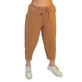 SAUNA SUIT ince Yazlik Yüksek Bel Rahat Pamuklu Slouchy Pantolon (AÇIK KAHVE, S-M)