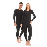 SAUNA SUIT Unisex Kışlık Pamuklu Yakmayan Termal İçlik, Alt Üst Takım, Fanila (Siyah, L-XL)