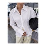 Savan Kadın Beyaz düz renk gömlek yaka standart kol uzun kol regular fit düğme detayı Bluz; Günlük, business casual, vintage, minimalist, Sonbahar ve kış İçin