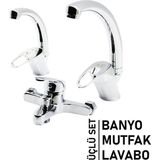 Savarga 3lü Set Banyo - Evye Mutfak - Lavabo Aç Kapa Mix Batarya Musluk (4801)