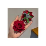 SavBrand 2 adet Vintage Kırmızı Kadife 3D Gül Çiçeği Çift Broş ve Saç Tokası