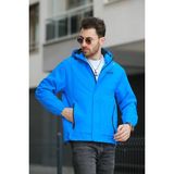 Save Baskılı Suya Dayanaklı Slim Fit Erkek Mevsimlik Mont Yağmurluk - Mavi