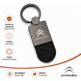 SAVEK Citroen Logolu Anahtarlık Parlak Metalik Kaliteli Deri Detay Çift Yönlü Logo, 9 x 2,5 cm Oto Aksesuar
