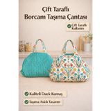 Savek El Yapımı Borcam Taşıma Çantası 50x70 cm – Yeşil Çiçek Desenli, Bağcıklı, Duck Kumaş Taşıma Çantası