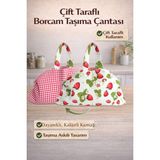 SAVEK El Yapımı Borcam Taşıma Çantası & Piknik Çantası 50X80 cm – Çilekli Desen, Bağcıklı, Bez Fırın Kabı Çantası - Kırmızı - Beyaz