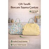 SAVEK El Yapımı Borcam Taşıma Çantası & Piknik Çantası 50X80 cm – Yeşil Çiçek Desenli, Bağcıklı, Duck Kumaş Taşıma Çantası - Yeşil - Beyaz - Sarı