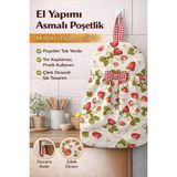 SAVEK El Yapımı Poşetlik Asılabilir Duck Kumaş Mutfak Poşet Düzenleyici Çilekli Model - Kırmızı - Beyaz