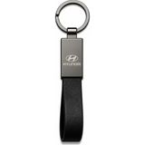 SAVEK Hyundai Anahtarlık Parlak Metal & Deri – Çift Tarafı Logolu, Premium Şık Tasarım, 12 x 2 cm Boyut, Araba Aksesuar