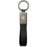 SAVEK Skoda Anahtarlık Parlak Metal & Deri – Çift Tarafı Logolu, Premium Şık Tasarım, 12 x 2 cm Boyut, Araba Aksesuar
