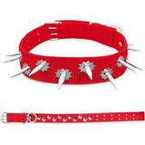 Savex Pet Dokuma Çivili Köpek Boyun Tasması - 5*80 cm - Kırmızı