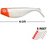 Savex Silikon Balık Yem - DFT - 6cm - Kırmızı/Beyaz (141-3017) - 5'li Paket - Çok Renkli - 6 Cm