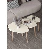 Savita Home Trio 3'lü Ahşap Zigon Sehpa - 51 cm - Krem