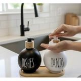 Savor Home Lüks 2'li Cam Sabunluk Seti, Bambu Stand ile, 450 ml Pompalı Şişe, Mutfak ve Banyo için Dekoratif Sıvı Sabunluk ve Losyonluk, Modern Tasarım, 3 Parça