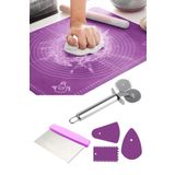 SAVORYHOME 6 Parça Hamur Açma Seti | Silikon Hamur Açma Matı & Hamur Spatulası & Pizza Kesici & 3'lü Dekoratör