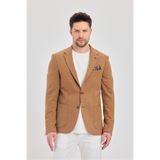 Savue Erkek Camel Pamuk Karışımlı Esneyen Kumaş Torba Cepli Slim Fit Blazer Ceket Metalik 56