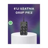 Sayarmarkt 6 Prizli Çoklu Uzatma Kablosu Usb Type-C Hızlı Şarj Termal Koruma