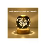 Sayarmarkt Dekoratif Yonca Görünümlü Işıklı Kristal Cam Küre Usb Masa Gece Lambası