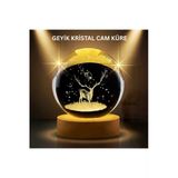 Sayarmarkt Led Işıklı Geyikli Kristal Küre Ahşap Standlı Modern Dekor Lamba