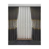 SAYDEMİR HOME Pano Fon Perde Gri Damask Çiçek Desenli Fon Perde SIK PİLE 1/3 TEK KANAT + AKSESUAR HEDİYE