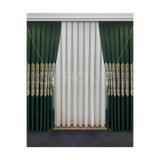 SAYDEMİR HOME Pano Fon Perde Zümrüt Yeşili Damask Çiçek Desenli Fon Perde SIK PİLE 1/3 TEK KANAT