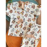 Saye Kids Köpek Desen Çocuk Pijama Takımı - Krem - 6 Yaş