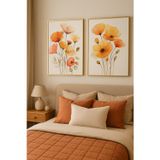 Sayetablo Abstract Gelincikler - Gerçek Cama Baskı Gold Alüminyum Metal Çerçeveli 2'li Modern Tablo