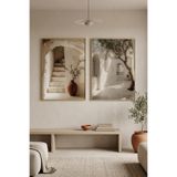 Sayetablo Abundance - Gerçek Cama Baskı Gold Alüminyum Metal Çerçeveli Ikili Modern Cam Tablo, Beyaz, 40 x 60