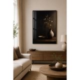 Sayetablo Akşamın Vazosu - Gerçek Cama Baskı Siyah Alüminyum Metal Çerçeveli Tekli Modern Cam Tablo, Siyah, 60 x 90