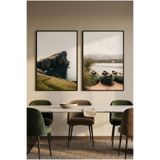 Sayetablo Ascension - Gerçek Cama Baskı Siyah Alüminyum Metal Çerçeveli Ikili Modern Cam Tablo, Siyah, 50 x 70