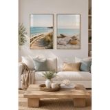 Sayetablo Coastal Calm - Gerçek Cama Baskı Gold Alüminyum Metal Çerçeveli Ikili Modern Cam Tablo, Gold, 50 x 70