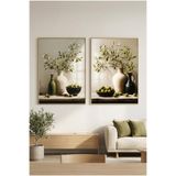 Sayetablo Eterna Oliva Zeytin - Gerçek Cama Baskı Gold Alüminyum Metal Çerçeveli Ikili Modern Cam Tablo, Gold, 60 x 90