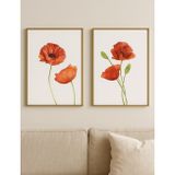 Sayetablo Gelincik Abstract Çiçek - Gerçek Cama Baskı Gold Alüminyum Metal Çerçeveli 2'li Modern Tablo