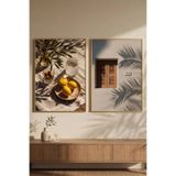 Sayetablo Generosity - Gerçek Cama Baskı Gold Alüminyum Metal Çerçeveli Ikili Modern Cam Tablo, Altın, 70 x 100