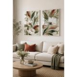 Sayetablo Gentle Flora - Gerçek Cama Baskı Beyaz Alüminyum Metal Çerçeveli Ikili Modern Cam Tablo, Gold, 70 x 100