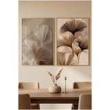 Sayetablo Ginkgo Rüzgarı - Gerçek Cama Baskı Gold Alüminyum Metal Çerçeveli Ikili Modern Cam Tablo, Gold, 70 x 100