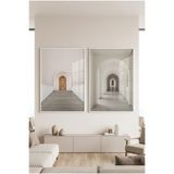 Sayetablo Journey - Gerçek Cama Baskı Beyaz Alüminyum Metal Çerçeveli Ikili Modern Cam Tablo, Beyaz, 50 x 70