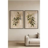 Sayetablo Olivebranch Zeytin Dalı - Gerçek Cama Baskı Siyah Alüminyum Metal Çerçeveli Ikili Modern Cam Tablo, Siyah, 70 x 100