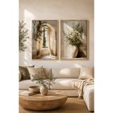 Sayetablo Sessiz Kemer Ve Zeytin - Gerçek Cama Baskı Gold Alüminyum Metal Çerçeveli Ikili Modern Cam Tablo, Gold, 50 x 70