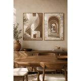 Sayetablo Sıcak Sessizlik - Gerçek Cama Baskı Gold Alüminyum Metal Çerçeveli Ikili Modern Cam Tablo, Gold, 40 x 60