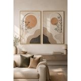 Sayetablo Soft Terra - Gerçek Cama Baskı Gold Alüminyum Metal Çerçeveli Ikili Modern Cam Tablo, Gold, 50 x 70