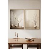 Sayetablo The Serene Diptych - Gerçek Cama Baskı Gold Alüminyum Metal Çerçeveli Ikili Modern Cam Tablo, Gold, 50 x 70