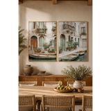Sayetablo Venezia - Gerçek Cama Baskı Gold Alüminyum Metal Çerçeveli Ikili Modern Cam Tablo, Gold, 60 x 90