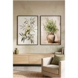 Sayetablo Zeytin Bereketi - Gerçek Cama Baskı Siyah Alüminyum Metal Çerçeveli Ikili Modern Cam Tablo, Siyah, 40 x 60