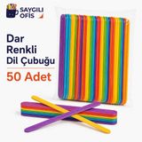 Saygılıofis Renkli 50 Adet Dil Çubuğu Ahşap Dar Küçük Abeslang Dondurma Dil Basma Çubuk