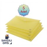 Saygılıofis Sarı A4 Çıtçıtlı Dosya Şeffaf Renkli Zarf Dosya 5 Adet 20x30 Cm Çıt Çıtlı Dosya